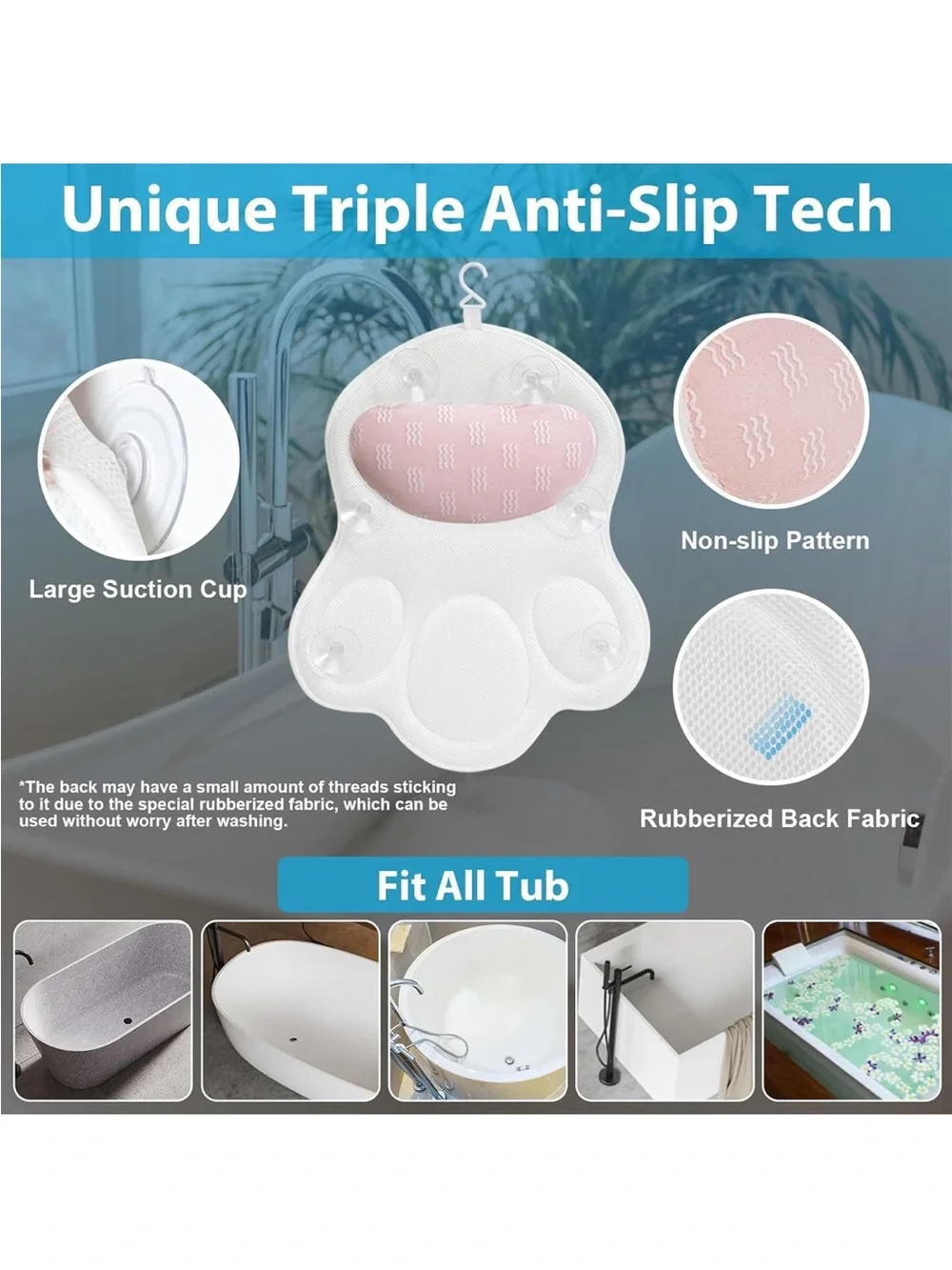 New Open Box BLACK Bath Pillow for Tub Neck and Back Support - Upgraded Non-Slip